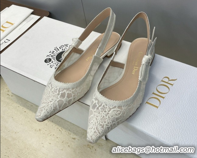 Discount Dior J'Adior Slingback Ballets Flat in Transparent Mesh Embroidered with Millefiori Motif White 2026 0302043