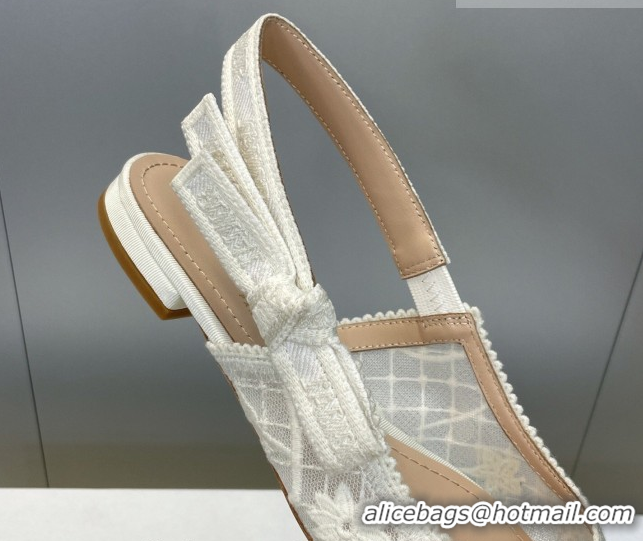 Discount Dior J'Adior Slingback Ballets Flat in Transparent Mesh Embroidered with Millefiori Motif White 2026 0302043