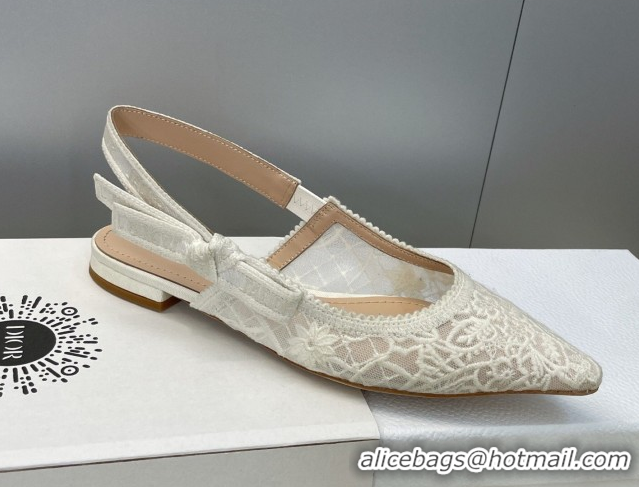 Discount Dior J'Adior Slingback Ballets Flat in Transparent Mesh Embroidered with Millefiori Motif White 2026 0302043
