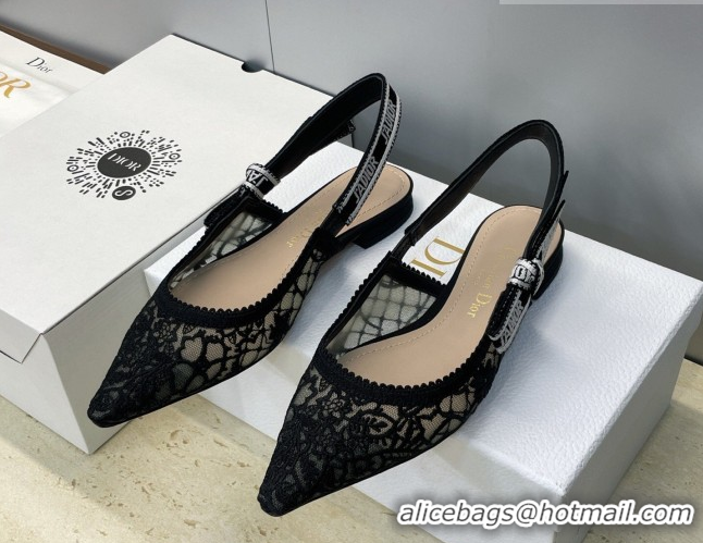 Good Looking Dior J'Adior Slingback Ballets Flat in Transparent Mesh Embroidered with Millefiori Motif Black 2026 030204