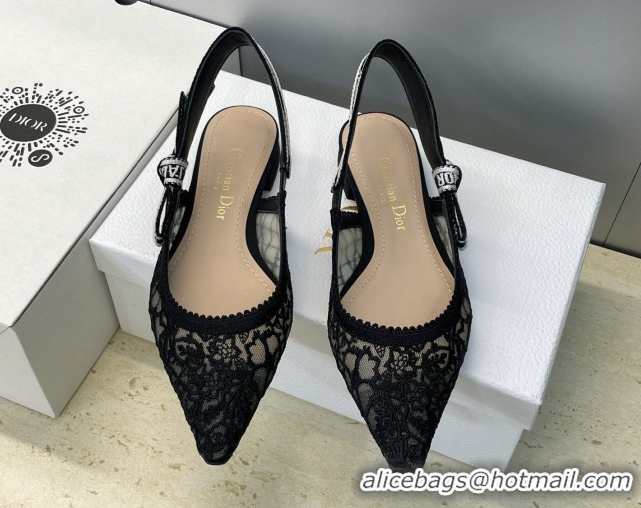 Good Looking Dior J'Adior Slingback Ballets Flat in Transparent Mesh Embroidered with Millefiori Motif Black 2026 030204