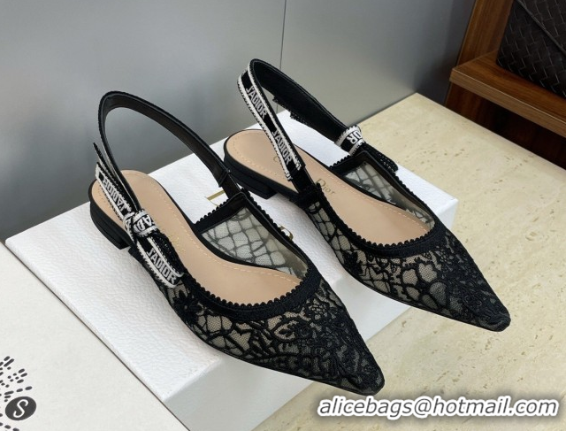 Good Looking Dior J'Adior Slingback Ballets Flat in Transparent Mesh Embroidered with Millefiori Motif Black 2026 030204