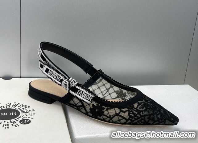 Good Looking Dior J'Adior Slingback Ballets Flat in Transparent Mesh Embroidered with Millefiori Motif Black 2026 030204