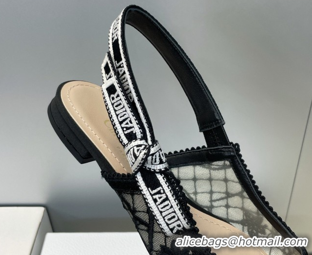 Good Looking Dior J'Adior Slingback Ballets Flat in Transparent Mesh Embroidered with Millefiori Motif Black 2026 030204