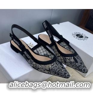 Grade Quality Dior J'Adior Slingback Ballets Flat in Transparent Mesh Embroidered with Millefiori Motif in Silver-Tone S
