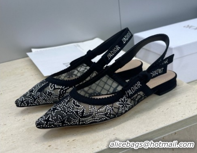 Grade Quality Dior J'Adior Slingback Ballets Flat in Transparent Mesh Embroidered with Millefiori Motif in Silver-Tone S