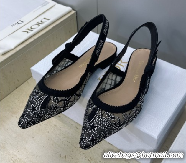 Grade Quality Dior J'Adior Slingback Ballets Flat in Transparent Mesh Embroidered with Millefiori Motif in Silver-Tone S