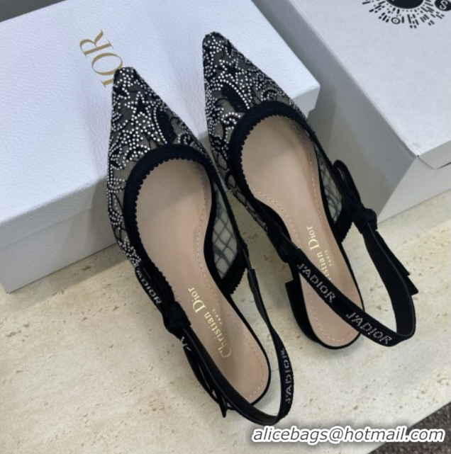Grade Quality Dior J'Adior Slingback Ballets Flat in Transparent Mesh Embroidered with Millefiori Motif in Silver-Tone S