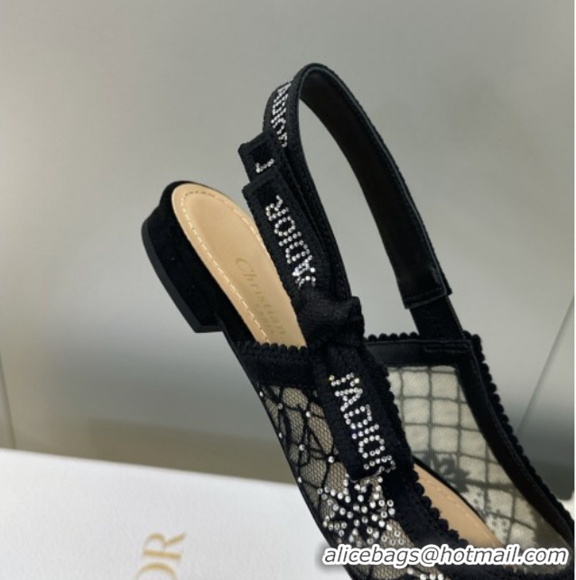 Grade Quality Dior J'Adior Slingback Ballets Flat in Transparent Mesh Embroidered with Millefiori Motif in Silver-Tone S