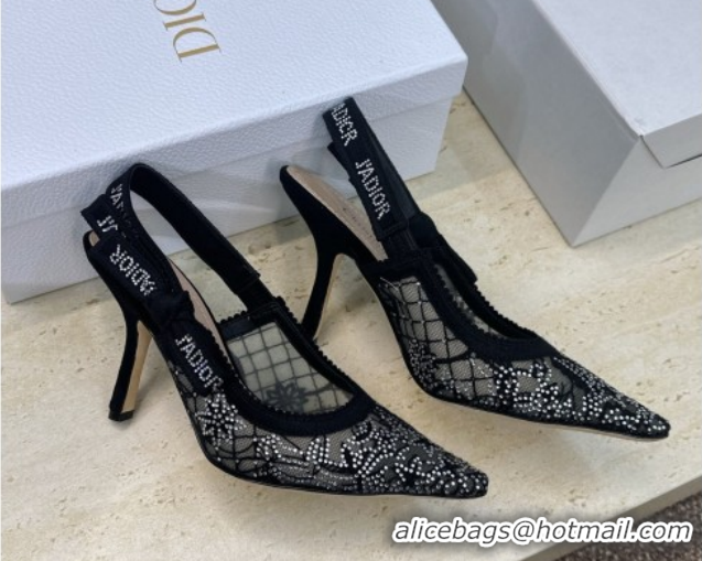 Pretty Style Dior J'Adior Slingbacks Pump 9.5cm in Transparent Mesh Embroidered with Millefiori Motif in Silver-Tone Str