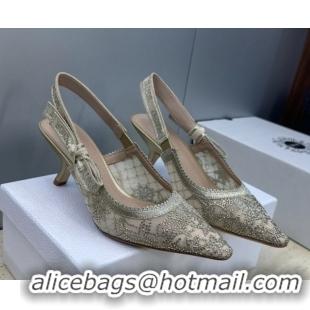 Unique Style Dior J'Adior Slingbacks Pump 6.5cm in Transparent Mesh Embroidered with Millefiori Motif in Gold-Tone Stras