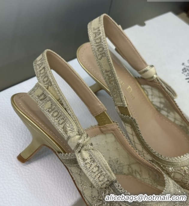 Unique Style Dior J'Adior Slingbacks Pump 6.5cm in Transparent Mesh Embroidered with Millefiori Motif in Gold-Tone Stras