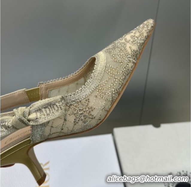 Unique Style Dior J'Adior Slingbacks Pump 6.5cm in Transparent Mesh Embroidered with Millefiori Motif in Gold-Tone Stras