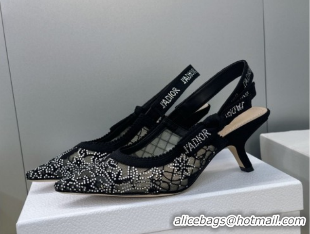 Low Cost Dior J'Adior Slingbacks Pump 6.5cm in Transparent Mesh Embroidered with Millefiori Motif in Silver-Tone Strass 