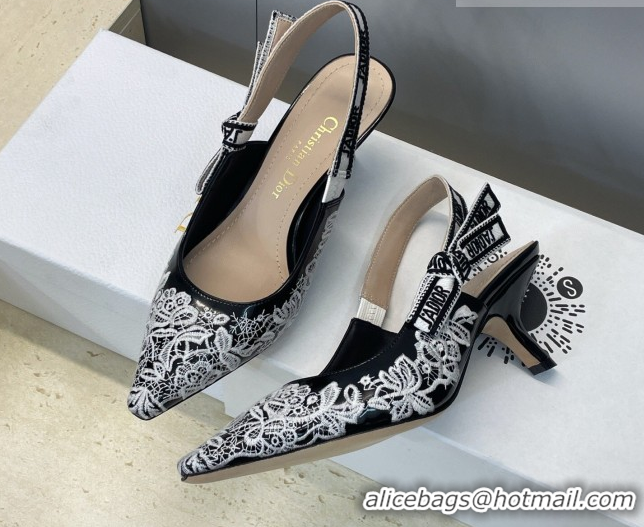 Best Price Dior J'Adior Slingbacks Pump 6.5cm in Black Cotton Embroidered with White Floral Motif 2026 0302052