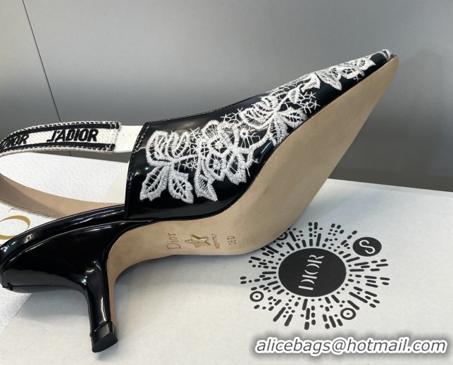 Best Price Dior J'Adior Slingbacks Pump 6.5cm in Black Cotton Embroidered with White Floral Motif 2026 0302052