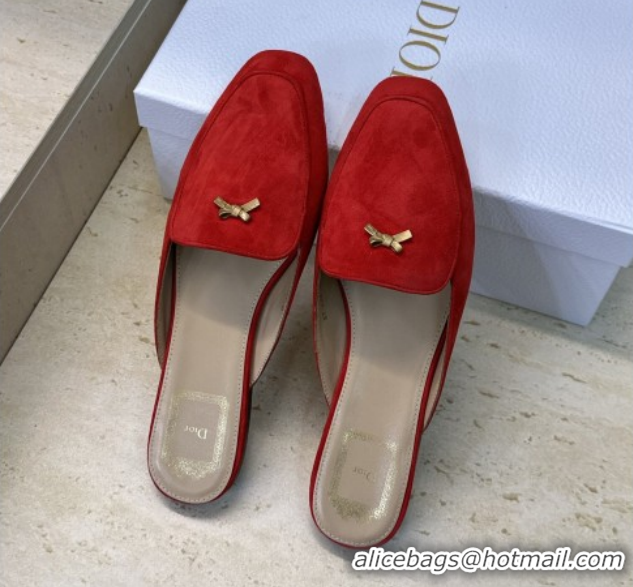 Best Product Dior Baby Bow Mules in Suede Red 2026 DR030202