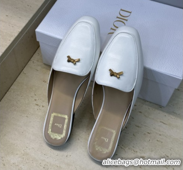 Top Grade Dior Baby Bow Mules in Leather White 2026 DR030202