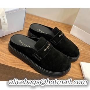 Shop Duplicate Dior Boy Platform Mules in Suede Black 2026 DR030203