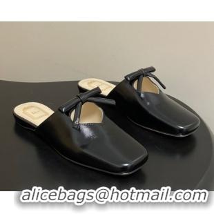 Purchase Dior Bow Flat Mules in Calfskin Leather Black 2026 DR121702