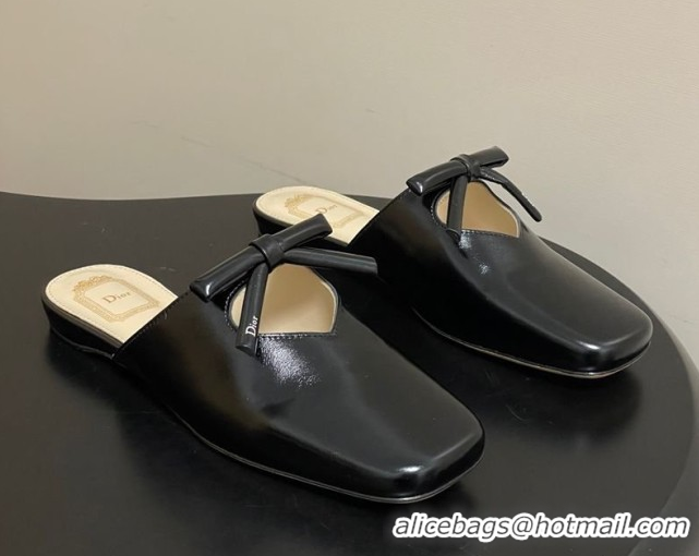 Purchase Dior Bow Flat Mules in Calfskin Leather Black 2026 DR121702