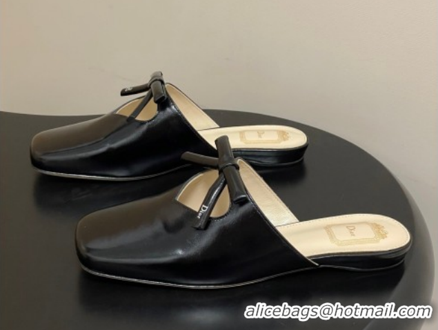 Purchase Dior Bow Flat Mules in Calfskin Leather Black 2026 DR121702