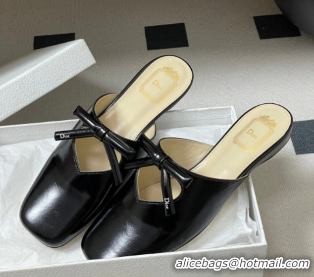 Purchase Dior Bow Flat Mules in Calfskin Leather Black 2026 DR121702