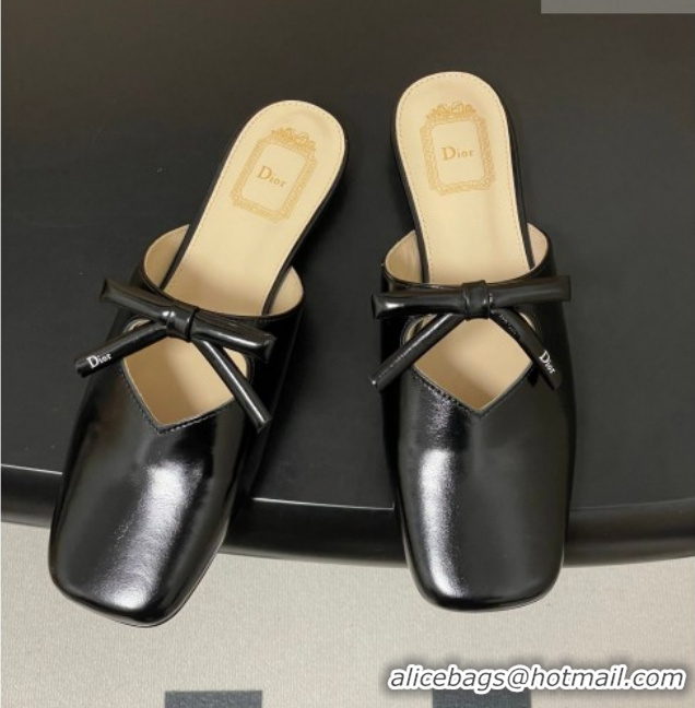 Purchase Dior Bow Flat Mules in Calfskin Leather Black 2026 DR121702