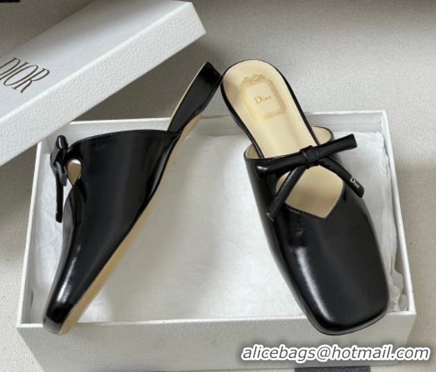 Purchase Dior Bow Flat Mules in Calfskin Leather Black 2026 DR121702