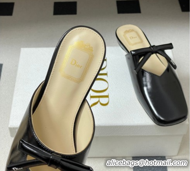 Purchase Dior Bow Flat Mules in Calfskin Leather Black 2026 DR121702
