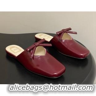 Good Looking Dior Bow Flat Mules in Calfskin Leather Burgundy 2026 DR121702