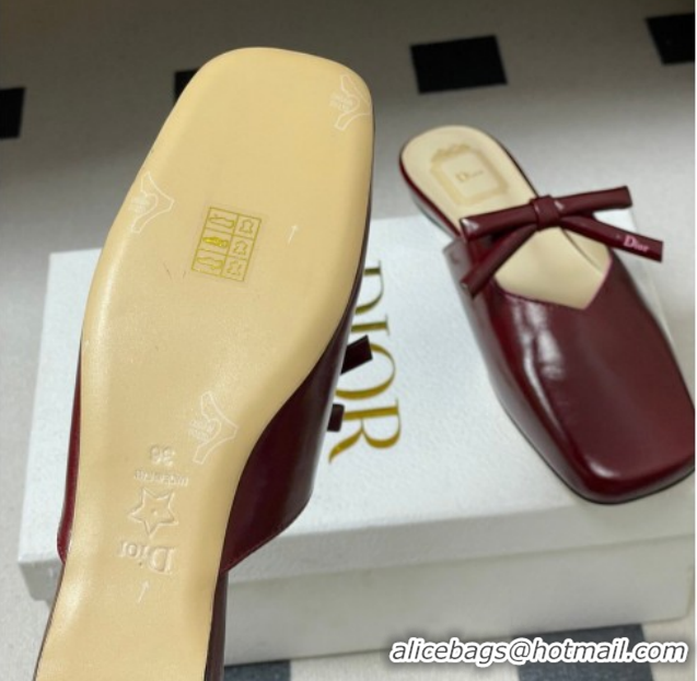 Good Looking Dior Bow Flat Mules in Calfskin Leather Burgundy 2026 DR121702