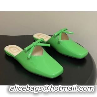 Unique Style Dior Bow Flat Mules in Calfskin Leather Green 2026 DR121702