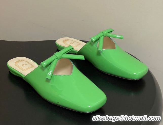 Unique Style Dior Bow Flat Mules in Calfskin Leather Green 2026 DR121702
