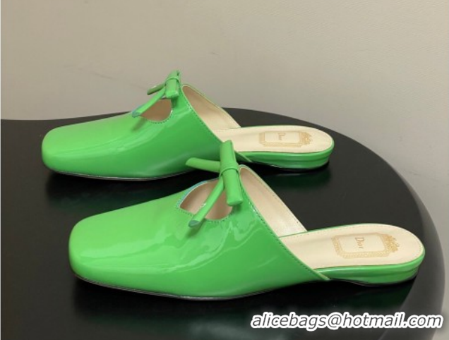 Unique Style Dior Bow Flat Mules in Calfskin Leather Green 2026 DR121702