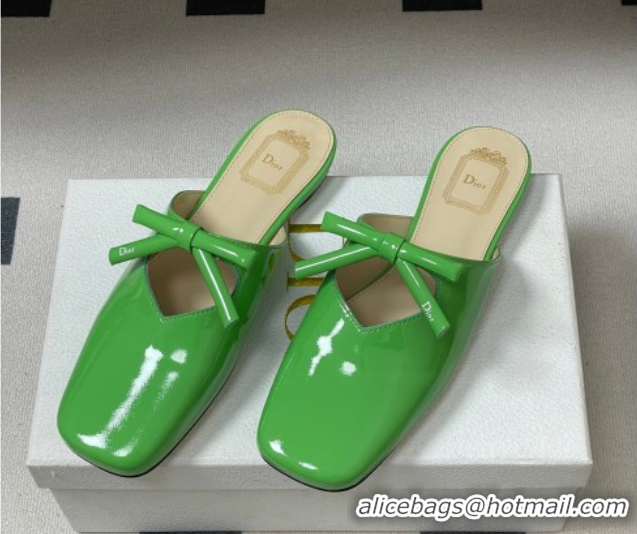 Unique Style Dior Bow Flat Mules in Calfskin Leather Green 2026 DR121702