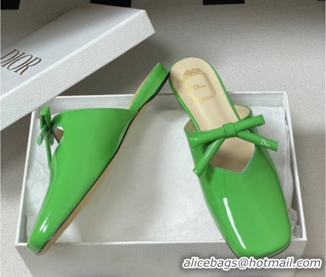 Unique Style Dior Bow Flat Mules in Calfskin Leather Green 2026 DR121702