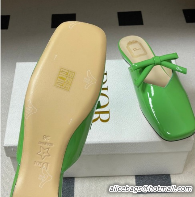 Unique Style Dior Bow Flat Mules in Calfskin Leather Green 2026 DR121702