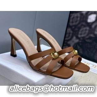 Hot Style Dior Or 30M Heeled Slides Sandal 8cm in Calfskin Leather with CD Pearl Brown 0302072