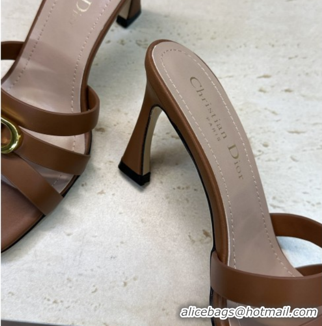 Hot Style Dior Or 30M Heeled Slides Sandal 8cm in Calfskin Leather with CD Pearl Brown 0302072