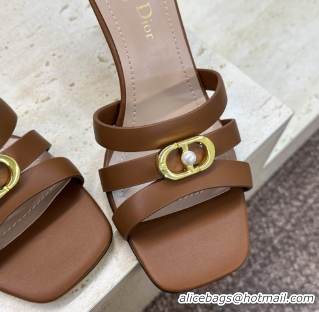Hot Style Dior Or 30M Heeled Slides Sandal 8cm in Calfskin Leather with CD Pearl Brown 0302072