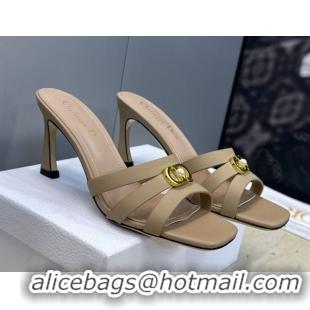 Grade Dior Or 30M Heeled Slides Sandal 8cm in Calfskin Leather with CD Pearl Beige 2026 0302073