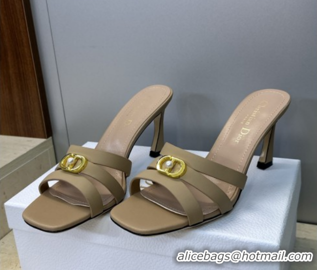Grade Dior Or 30M Heeled Slides Sandal 8cm in Calfskin Leather with CD Pearl Beige 2026 0302073
