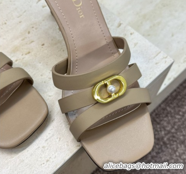 Grade Dior Or 30M Heeled Slides Sandal 8cm in Calfskin Leather with CD Pearl Beige 2026 0302073