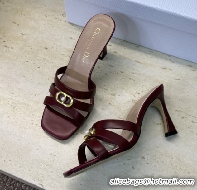 Most Popular Dior Or 30M Heeled Slides Sandal 8cm in Calfskin Leather with CD Pearl Dark Burgundy 2026 0302074