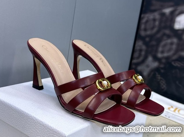 Most Popular Dior Or 30M Heeled Slides Sandal 8cm in Calfskin Leather with CD Pearl Dark Burgundy 2026 0302074