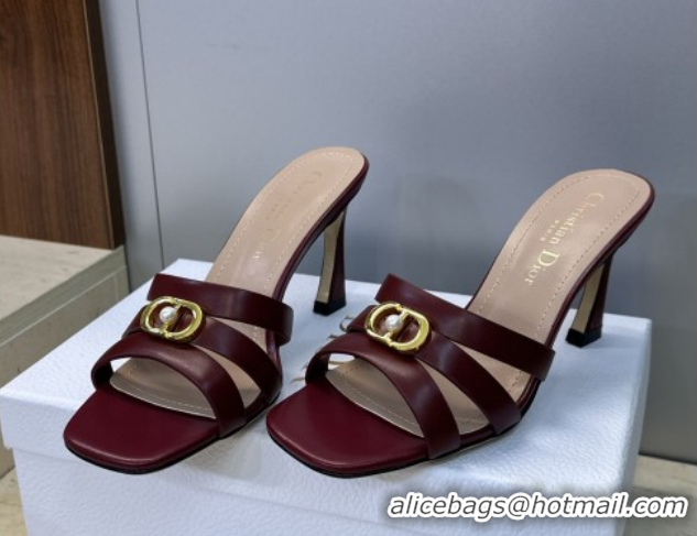 Most Popular Dior Or 30M Heeled Slides Sandal 8cm in Calfskin Leather with CD Pearl Dark Burgundy 2026 0302074