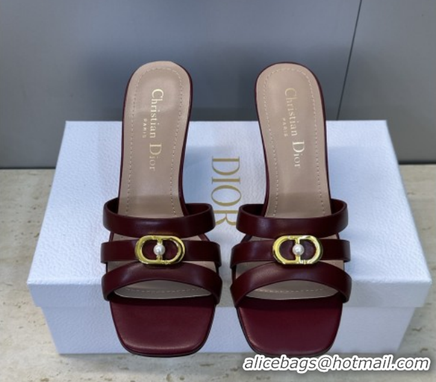 Most Popular Dior Or 30M Heeled Slides Sandal 8cm in Calfskin Leather with CD Pearl Dark Burgundy 2026 0302074