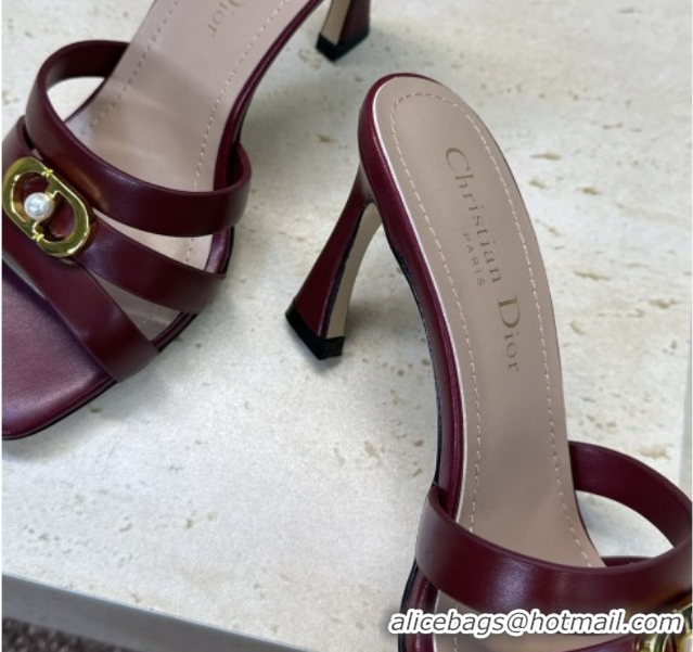 Most Popular Dior Or 30M Heeled Slides Sandal 8cm in Calfskin Leather with CD Pearl Dark Burgundy 2026 0302074