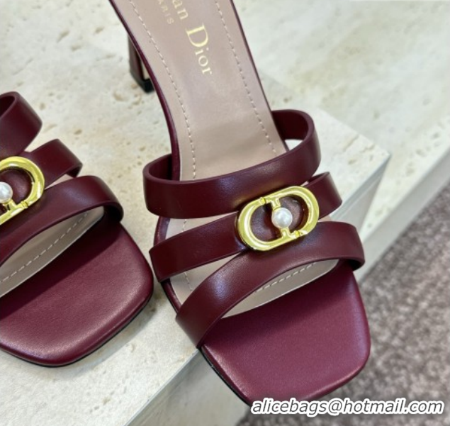 Most Popular Dior Or 30M Heeled Slides Sandal 8cm in Calfskin Leather with CD Pearl Dark Burgundy 2026 0302074